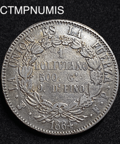 ,MONNAIE,BOLIVIE,1,BOLIVIANO,ARGENT,1864,POTOSI,