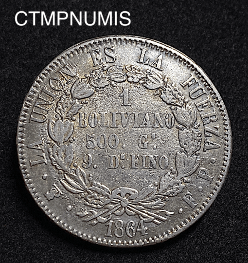 ,MONNAIE,BOLIVIE,1,BOLIVIANO,ARGENT,1864,POTOSI,