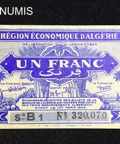 ,BILLET,ALGERIE,1,FRANC,CHAMBRE,COMMERCE,ALGER,1944,