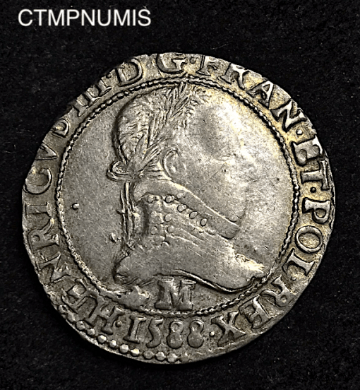 ,MONNAIE,ROYALE,HENRI,III,1/2,FRANC,1588,M,TOULOUSE,