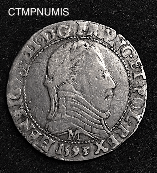 ,MONNAIE,ROYALE,HENRI,III,1/2,FRANC,ARGENT,1593,M,TOULOUSE,