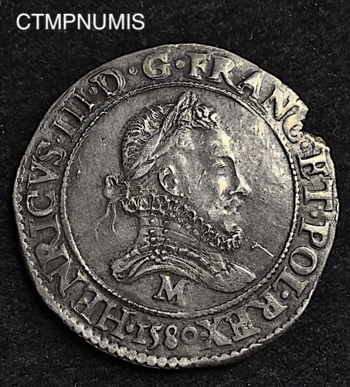 ,MONNAIE,ROYALE,HENRI,III,FRANC,ARGENT,1580,M,TOULOUSE,