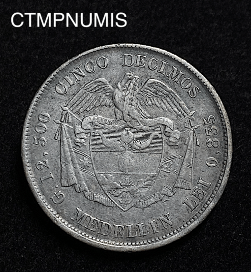 ,MONNAIE,COLOMBIE,5,DECIMO,ARGENT,1878,