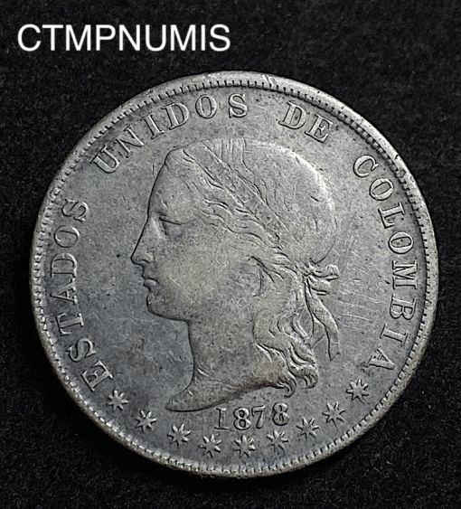 ,MONNAIE,COLOMBIE,5,DECIMO,ARGENT,1878,