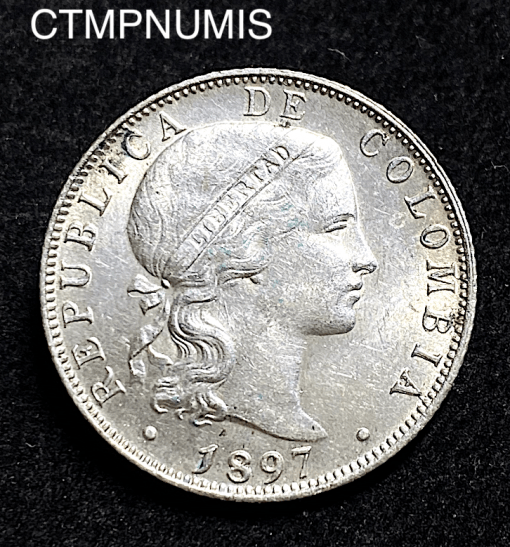 ,MONNAIE,COLOMBIE,20,CENTAVOS,ARGENT,1897,BOGOTA,