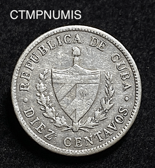 ,MONNAIE,CUBA,10,CENTAVOS,ARGENT,1915,
