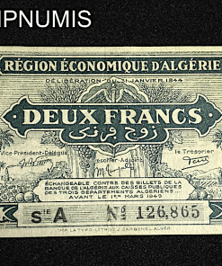 ,BILLET,NECESSITE,ALGERIE,2,FRANCS,1944,VERT,