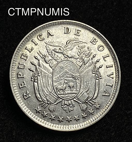 ,MONNAIE,BOLIVIE,20,CENTAVOS,ARGENT,1909,