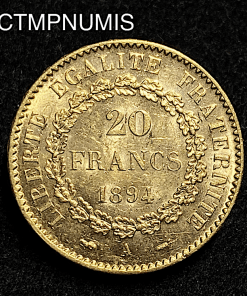 ,MONNAIE,20,FRANCS,OR,GENIE,1894,