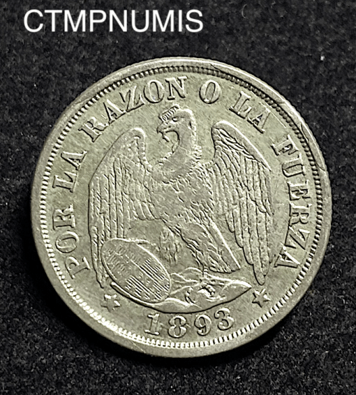 ,MONNAIE,CHILI,20,CENTAVOS,ARGENT,1893,