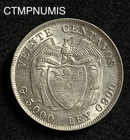 ,MONNAIE,COLOMBIE,20,CENTAVOS,ARGENT,1941,