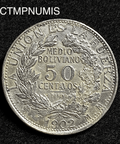 ,MONNAIE,BOLIVIE,50,CENTAVOS,ARGENT,1902,