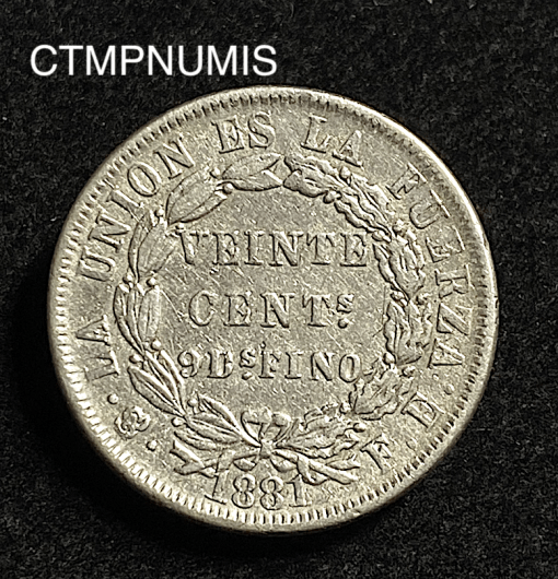 ,MONNAIE,BOLIVIE,20,CENTIMOS,ARGENT,1881,