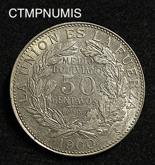 MONNAIE,BOLIVIE,50,CENTAVOS,ARGENT,1900,