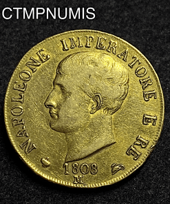 MONNAIE ITALIE  40 LIRE  OR   NAPOLEON EMPEREUR  1808 M  MILAN