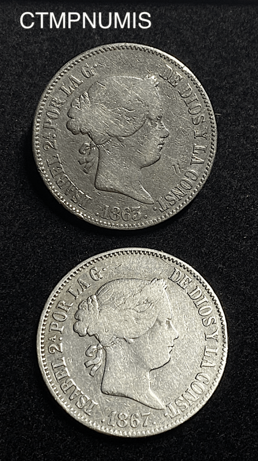 MONNAIE ESPAGNE  10 REALES ET 40 Ctos DE ESCUDO  ARGENT  ISABEL II  1862 1863