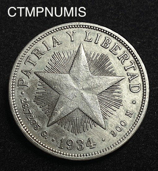 ,MONNAIE,CUBA,1,PESO,ARGENT,1934,