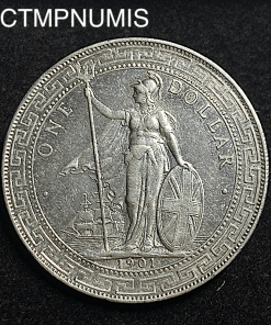 ,MONNAIE,INDES,TRADE,COINAGE,1,DOLLAR,ARGENT,1901,