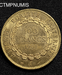 ,MONNAIE,100,FRANCS,OR,GENIE,1908,