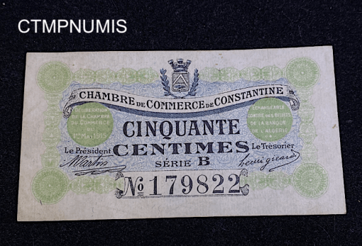 ,BILLET,NECESSITE,50,CENTIMES,ALGERIE,1915,CONSTANTINE,