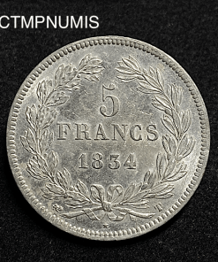 ,MONNAIE,ROYALE,LOUIS,PHILIPPE,1834,T,NANTES,5,FRANCS,ARGENT,