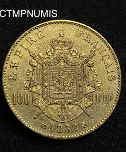 ,MONNAIE,EMPIRE,100,FRANCS,OR,NAPOLEON,III,1862,BB,STRASBOURG,