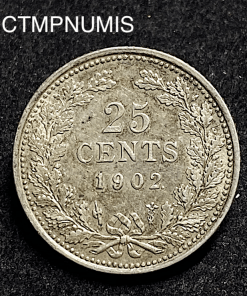 ,MONNAIE,PAYS,BAS,25,CENTS,ARGENT,1902,