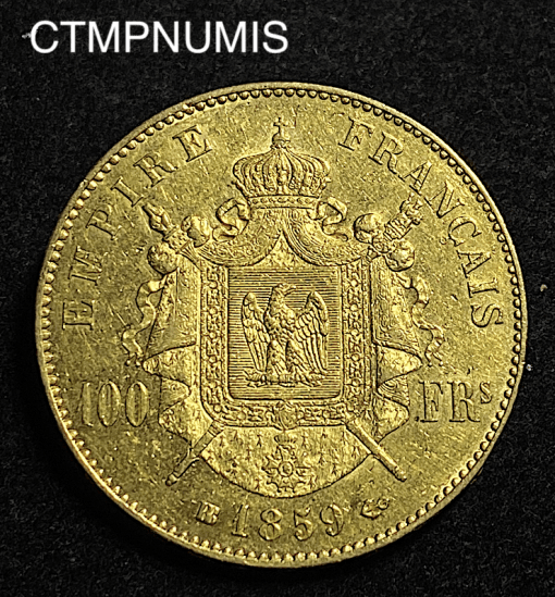 ,MONNAIE,EMPIRE,100,FRANCS,OR,NAPOLEON,III,1859,BB,STRASBOURG,