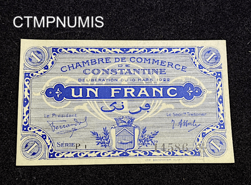 ,BILLET,ALGERIE,1,FRANC,1922,CONSTANTINE,NEUF,