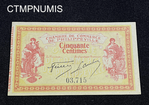 ,BILLET,ALGERIE,50,CENTIMES,PHILIPPEVILLE,1914,