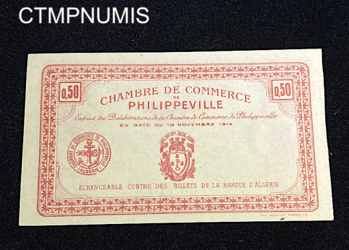 ,BILLET,ALGERIE,50,CENTIMES,PHILIPPEVILLE,1914,