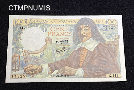 ,BILLET,100,FRANCS,DESCARTES,12,10,1944,SPL,