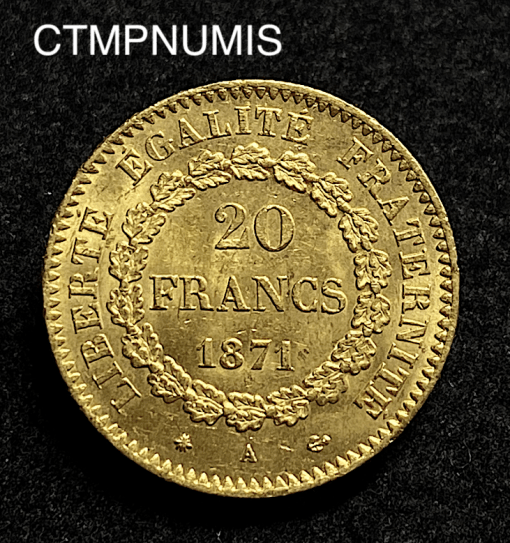 ,MONNAIE,20,FRANCS,OR,GENIE,1871,