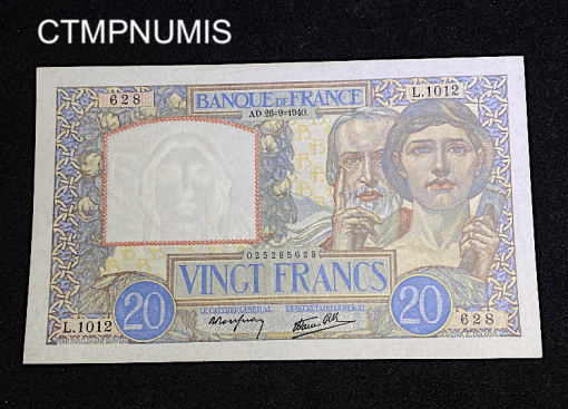 ,BILLET,20,FRANCS,SCIENCE,TRAVAIL,26,9,1940,