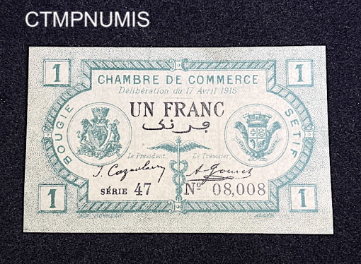 ,BILLET,1,FRANC,BOUGIE,SETIF,1915,