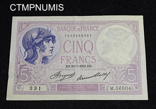 ,BILLET,5,FRANCS,VIOLET,1933,SPL,