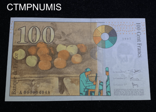 ,BILLET,100,FRANCS,CEZANNE,1997,SERIE,A,