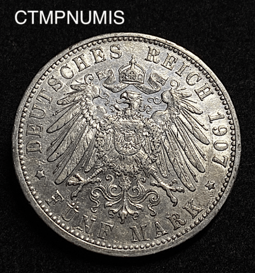 ,ALLEMAGNE,BADEN,5,MARK,ARGENT,1907,