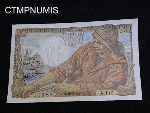 ,BILLET,20,FRANCS,PECHEUR,NEUF,1944,