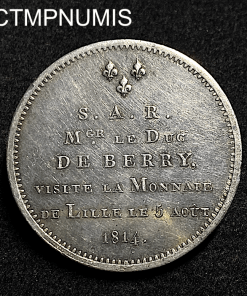 ,MONNAIE,VISITE,LILLE,5,FRANCS,ARGENT,1814,LOUIS,XVIII,