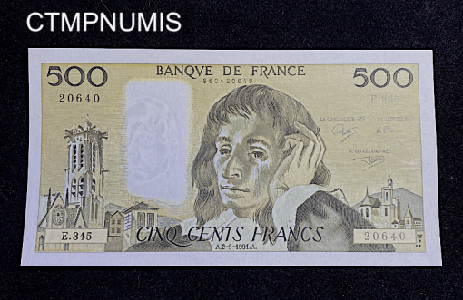 ,BILLET,500,FRANCS,PASCAL,1991,NEUF,