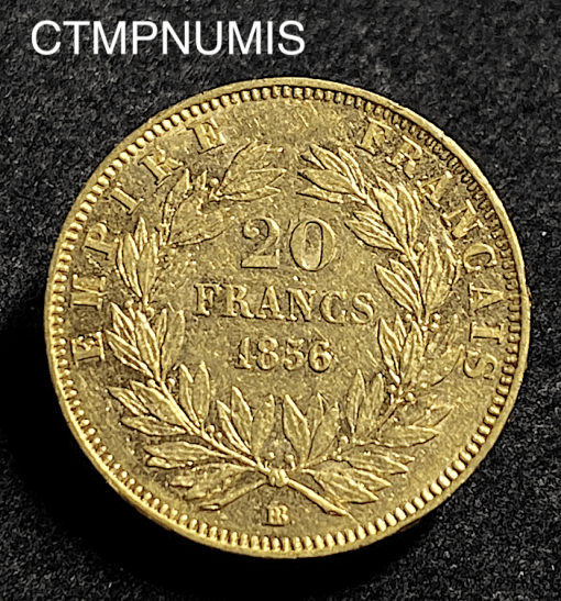 ,MONNAIE,EMPIRE,20,FRANCS,OR,NAPOLEON,1856,BB,STRASBOURG,