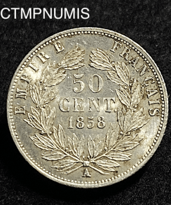 ,MONNAIE,EMPIRE,50,CENTIMES,ARGENT,NAPOLEON,1858,