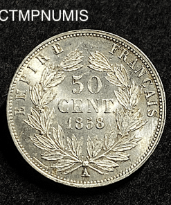 ,MONNAIE,EMPIRE,50,CENTIMES,ARGENT,NAPOLEON,1858,