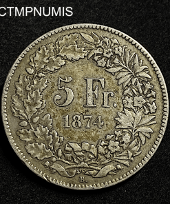 ,MONNAIE,SUISSE,5,FRANCS,ARGENT,1874,B.,BRUXELLES,