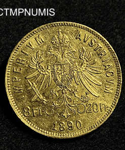 ,MONNAIE,AUTRICHE,20,FRANCS,8,FLORIN,OR,1890,