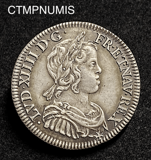 MONNAIE  ROYALE   LOUIS XIV  1/4 ECU  ARGENT  A LA MECHE COURTE  1644 A  PARIS   SUP