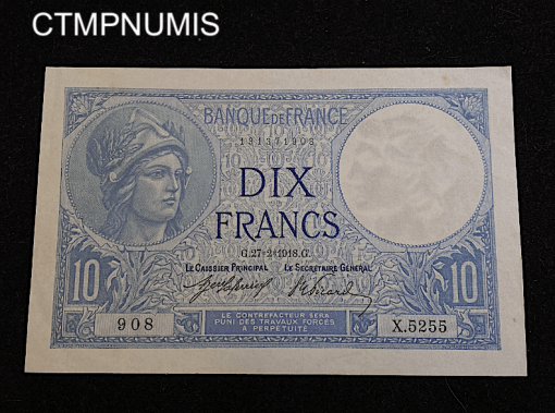 ,BILLET,10,FRANCS,MINERVE,27,2,1918,