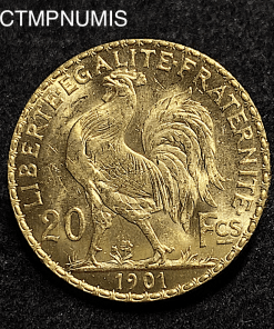 ,MONNAIE,20,FRANCS,OR,COQ,1901,