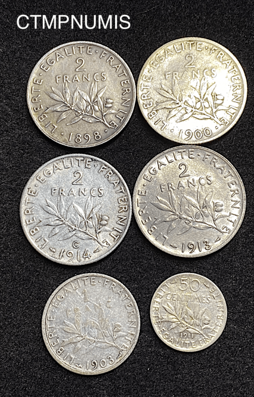 ,MONNAIES,1,2,FRANCS,ARGENT,SEMEUSE,LOT,